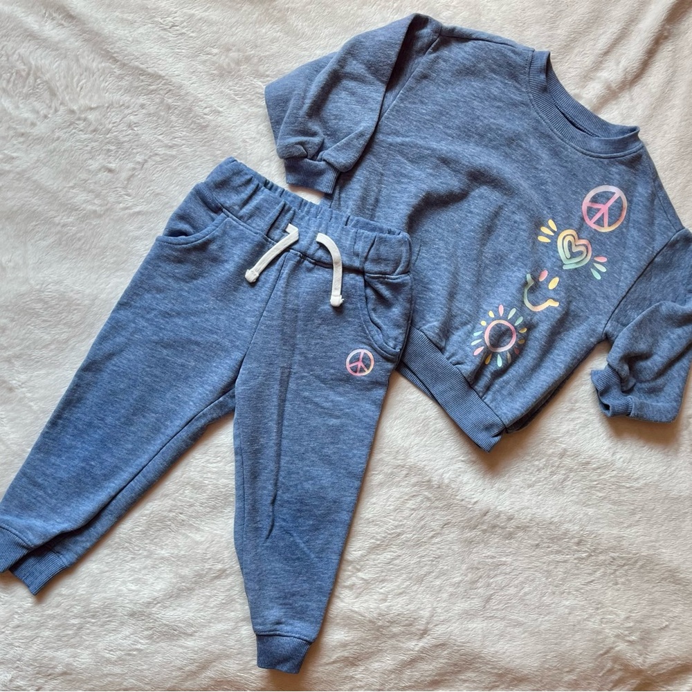 Old Navy Kids Blue Sweatpants & Joggers Set with Peace Symbols
